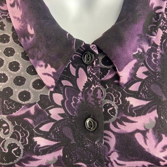 Per Se Button Front Top Small Purple Black Floral Witchcore Gothcore Dark Shirt - Picture 4 of 7
